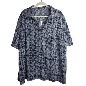 Catherine's 3X NWT geometric blue n White Buttondown‎ shirts Work. Casual Cruise